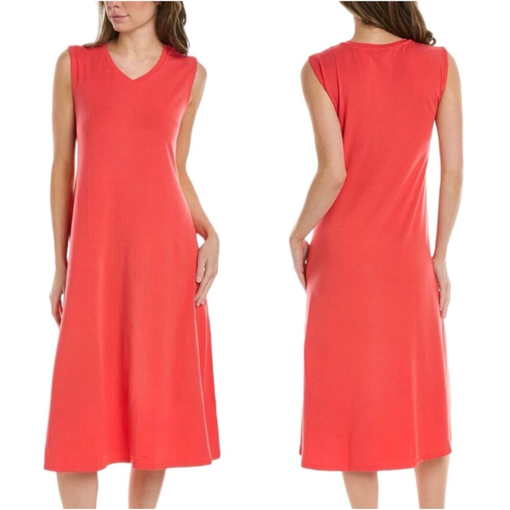 Eileen Fisher NWT Jersey V-Neck Midi A-Line Shift Dress Sleeveless Size XS Pink